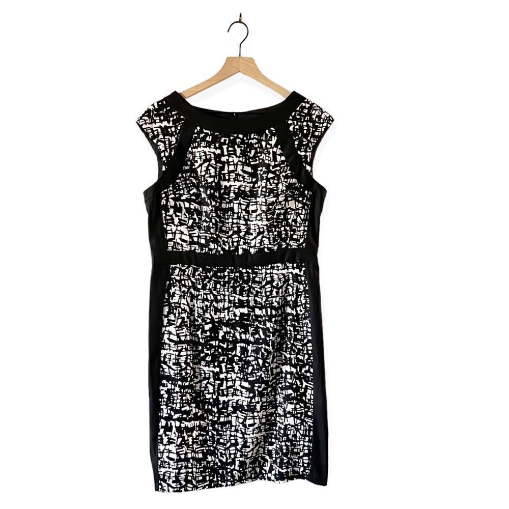 Maggy London Black White Colorblock Abstract Sheath Dress Sz 14